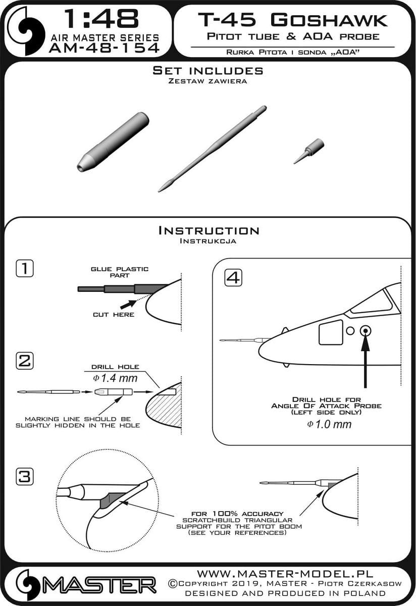 Master AM-48-154 T-45 Goshawk - Tube Pitot et sonde d&amp;#39;angle d&amp;#39;attaque 1/48 – Bild 4