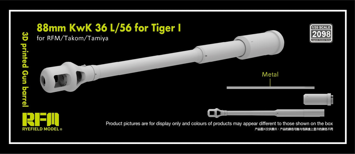 Maquette Rye Field 2098, canon de 88 mm KwK 36 L/56 pour Tiger I (RFM Takom Tamiya) au 1/35
