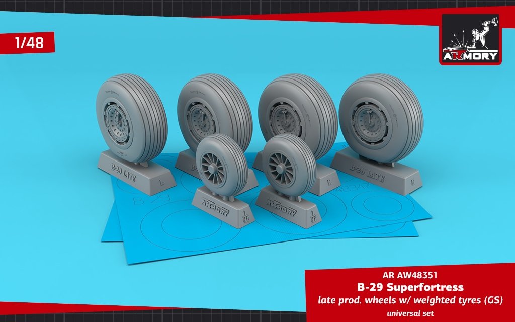 Armory Models AW48351 B-29 Superfortress roues de production tardive avec pneus lestés (GS) 1/48