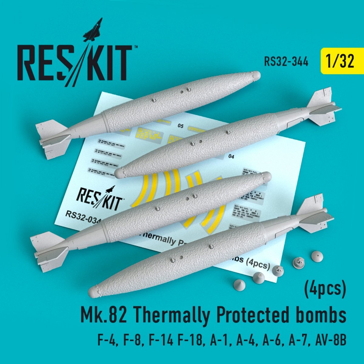 RESKIT RS32-0344 MK.82 BOMBES THERMIQUEMENT PROTÉGÉES (4 PIÈCES) 1/32