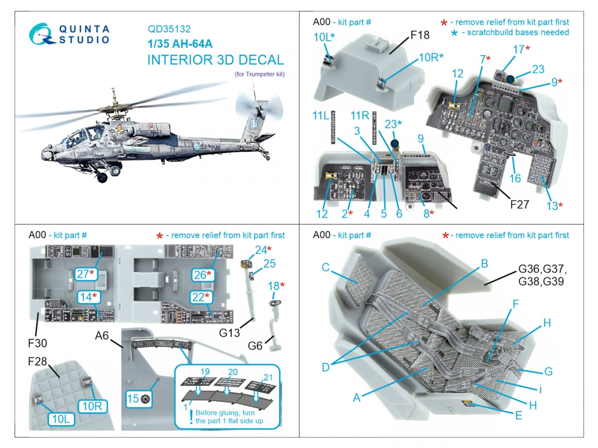 Intérieur coloré imprimé en 3D sur papier décalcomanie (Trumpeter) Quinta Studio QD35132 AH-64A 1/35 – image 2