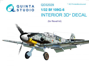 Intérieur imprimé en 3D et coloré sur papier décalcomanie Quinta Studio QD32029 Bf 109G-6 (pour maquette Revell) 1/32