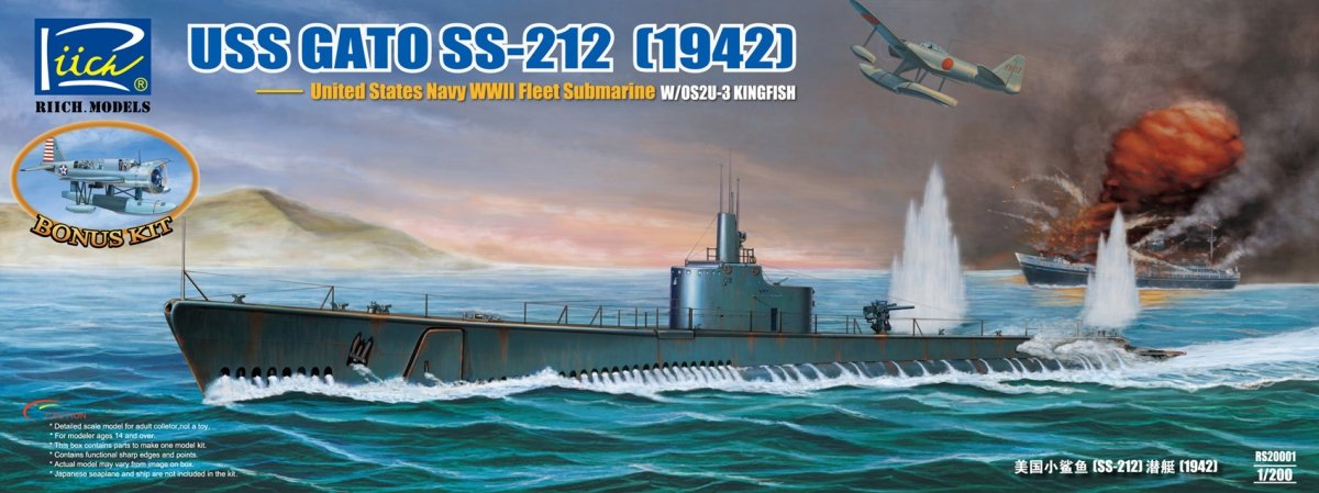 Maquette Riich Models RS20001 Sous-marin USS Gato SS-212 1942 1/200