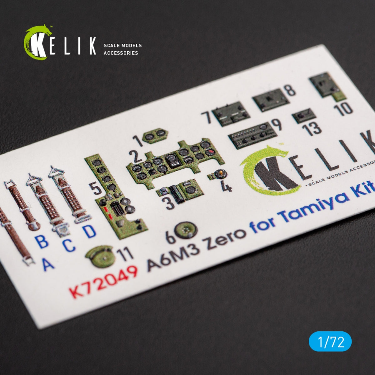KELIK K72049 A6M3 ZERO - Décalcomanies 3D intérieures pour maquette Tamiya 1/72