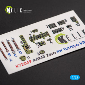 KELIK K72049 A6M3 ZERO - Décalcomanies 3D intérieures pour maquette Tamiya 1/72