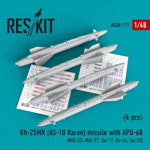RESKIT RS48-0177 Missile Kh-25MR (AS-10 Karen) avec APU-68 (4 pièces) 1/48