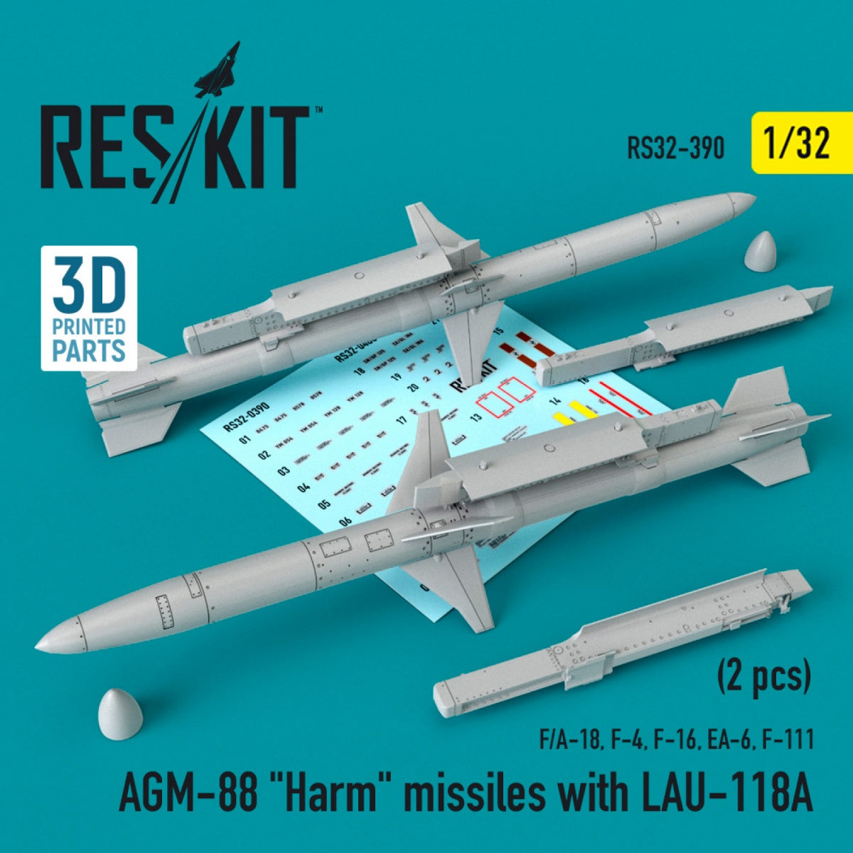 RESKIT RS32-0390 MISSILES AGM-88 « HARM » AVEC LAU-118A (2 PIÈCES) (F/A-18, F-4, F-16, EA-6, F-111) 1/32