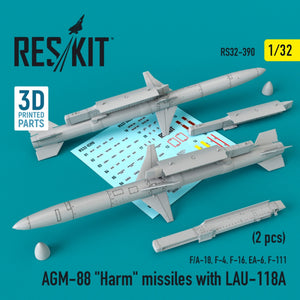 RESKIT RS32-0390 MISSILES AGM-88 « HARM » AVEC LAU-118A (2 PIÈCES) (F/A-18, F-4, F-16, EA-6, F-111) 1/32