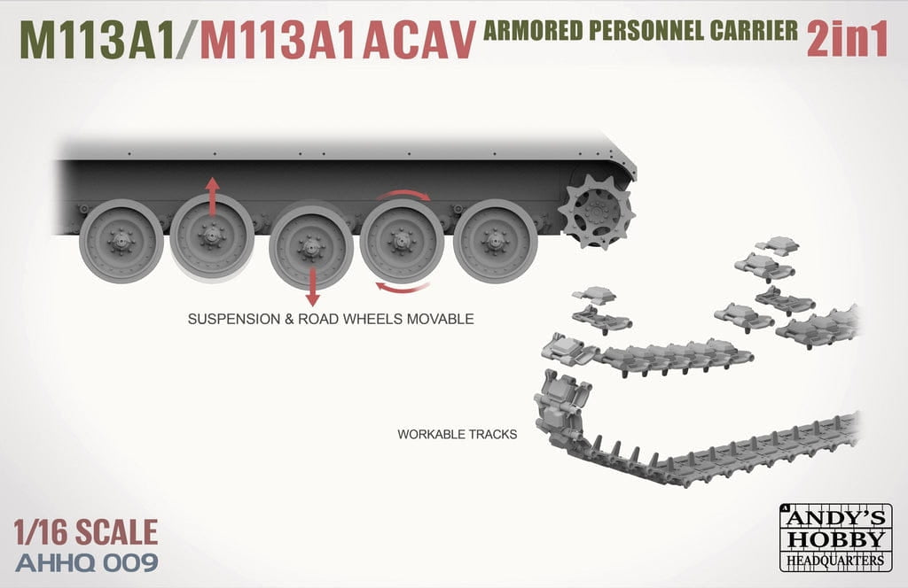 Andy&amp;#39;s Hobby Headquarters AHHQ-009 Kit M113A1 / M113A1 ACAV 2 en 1 1/16 – immagine 4
