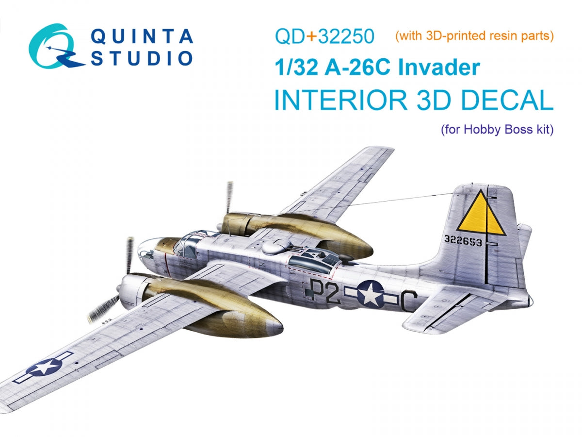 Intérieur imprimé en 3D et coloré sur papier décalcomanie Quinta Studio QD+32250 A-26C Invader (Hobby Boss) (avec pièces en résine imprimées en 3D) 1/32