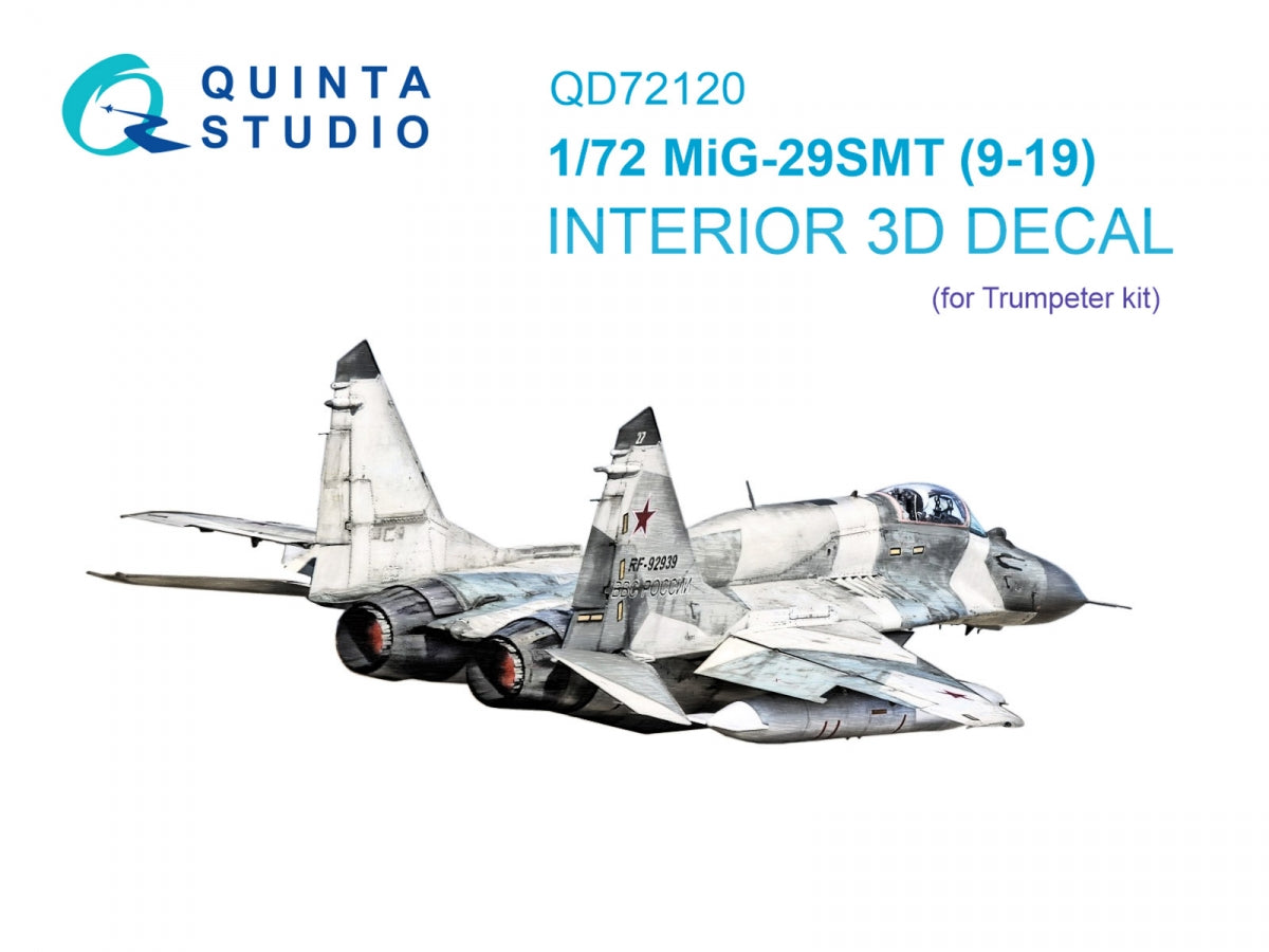 Quinta Studio QD72120 MiG-29SMT 9-19 Intérieur coloré imprimé en 3D sur papier décalcomanie (Trumpeter) 1/72