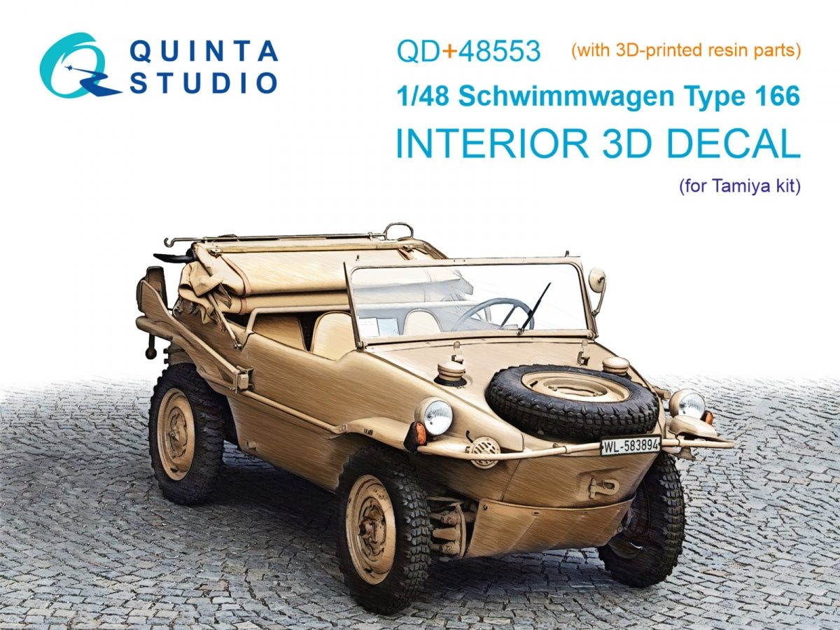 Quinta Studio QD+48553 Schwimmwagen type 166 Intérieur imprimé en 3D et coloré sur papier décalcomanie (Tamiya) (avec pièces en résine imprimées en 3D) 1/48