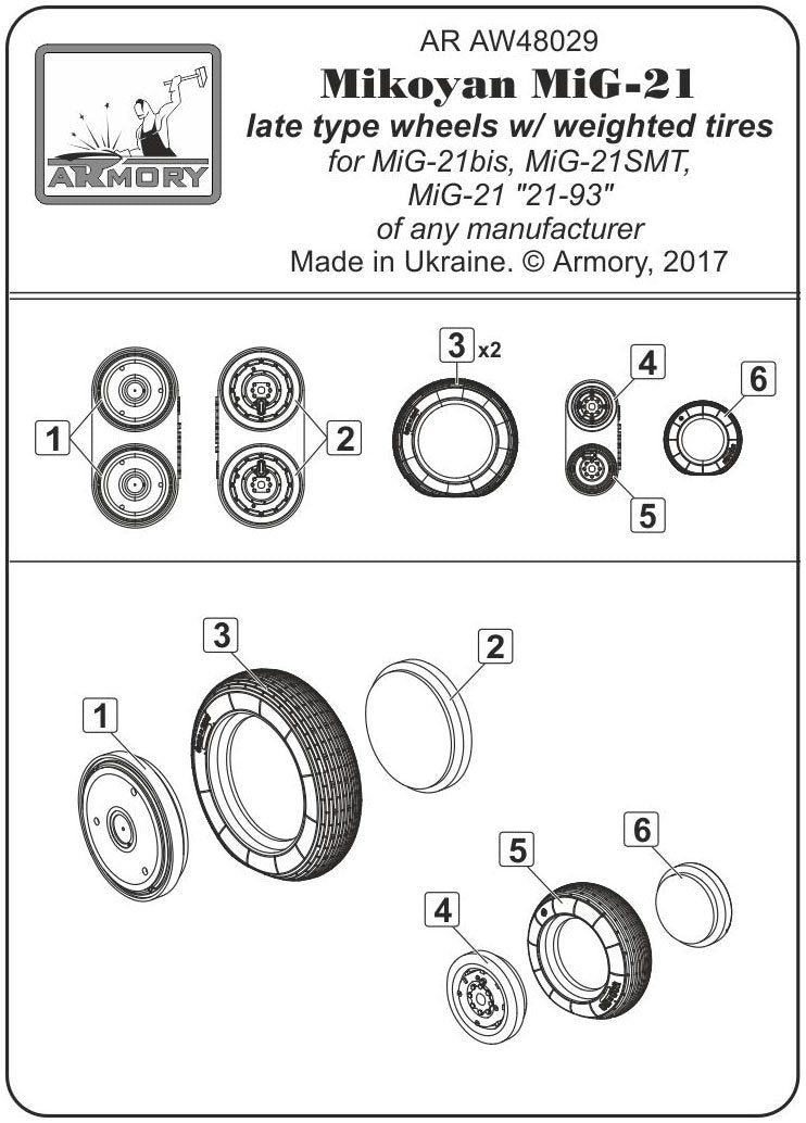 Armory Models AW48029 Roues Fishbed pour Mikoyan MiG-21 avec pneus lestés, production tardive, échelle 1/48 – immagine 2