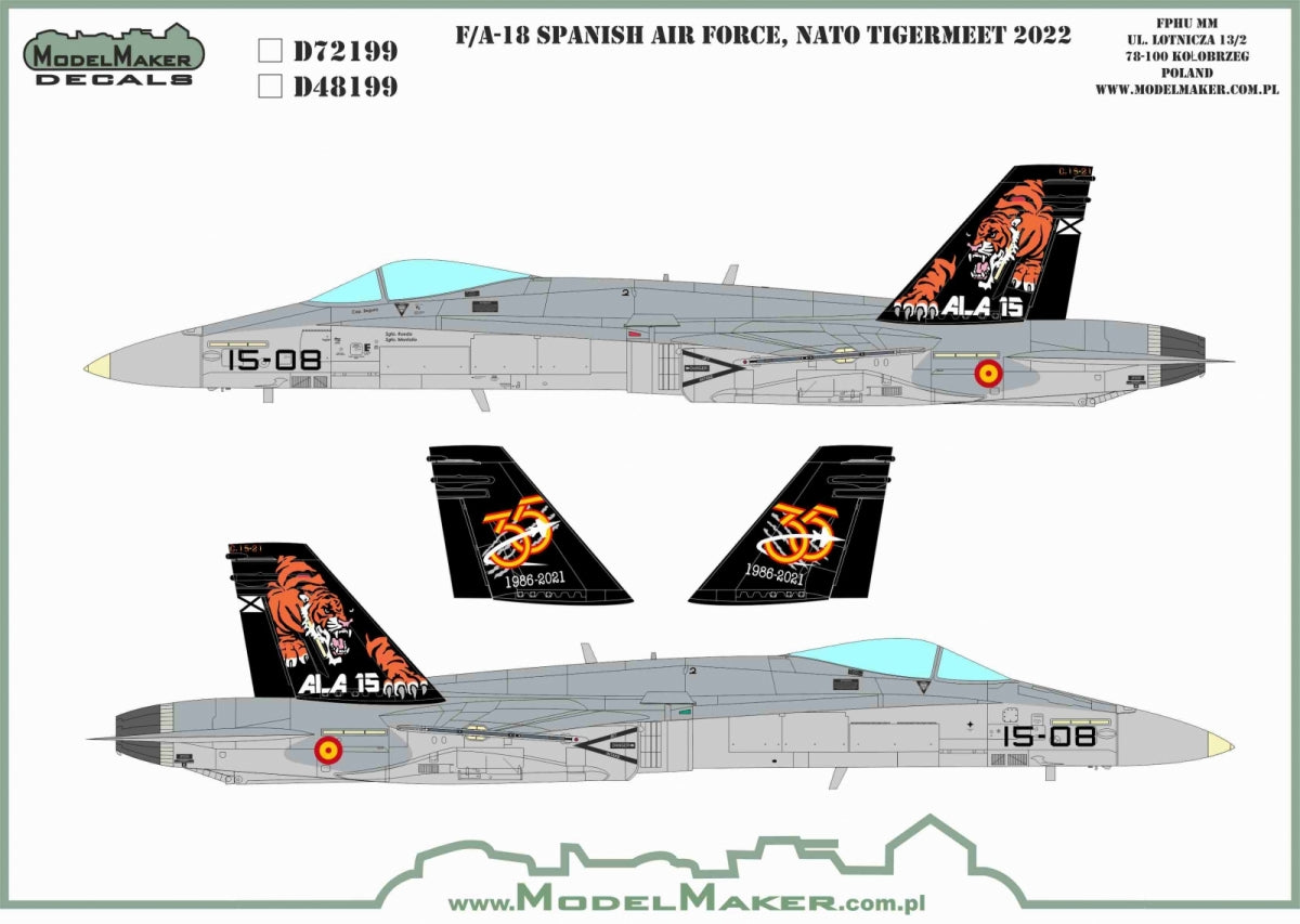 Décalcomanies ModelMaker D48199 F/A-18 espagnol OTAN Tiger Meet 2022 1/48
