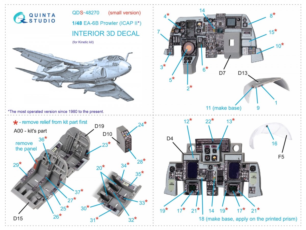 Intérieur imprimé en 3D et coloré sur papier décalcomanie Quinta Studio QDS-48270 EA-6B Prowler (ICAP II) (Kinetic) (Petite version) 1/48  – image 2