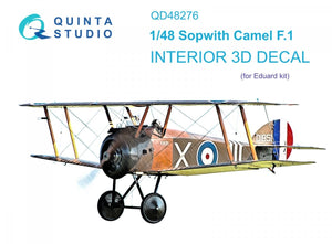 Intérieur imprimé en 3D et coloré sur papier décalcomanie Quinta Studio QD48276 Sopwith Camel F.1 (Eduard) 1/48