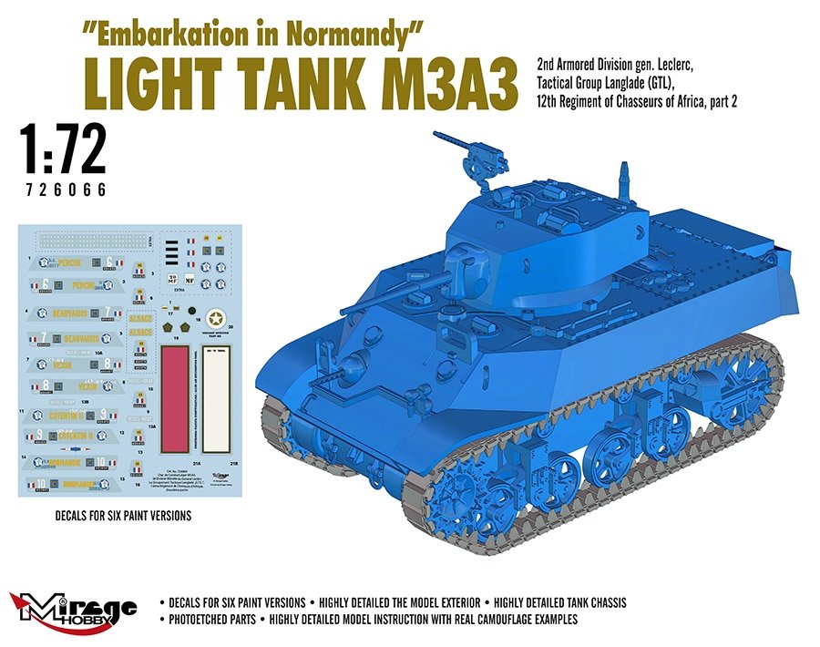 Mirage-Hobby 726066 &amp;quot;Le Débarquement de Normandie&amp;quot; Char Léger M3A3. 2e ADgén. Leclerc,GTL,12ème Régiment de Chasseurs d&amp;#39;Afrique, partie 2 1/72 – image 3