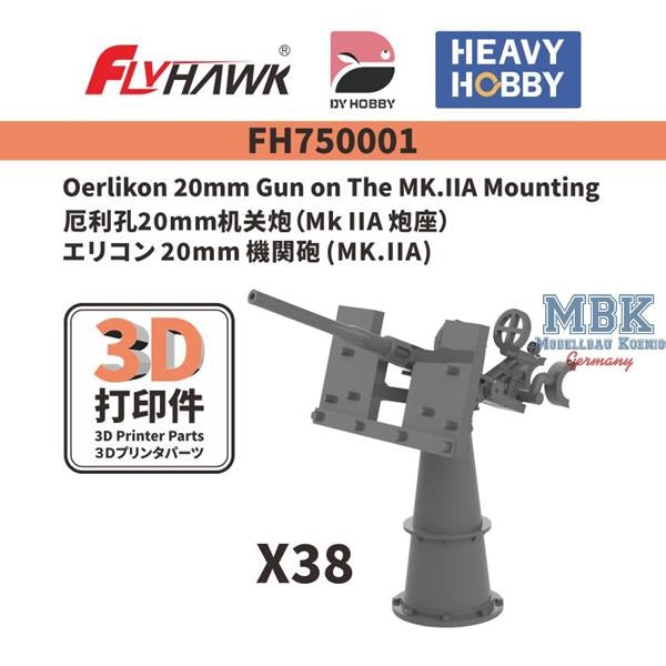 Maquette FlyHawk FH750001 Canon Oerlikon 20 mm sur affût MK.IIA (Impression 3D) 1/700