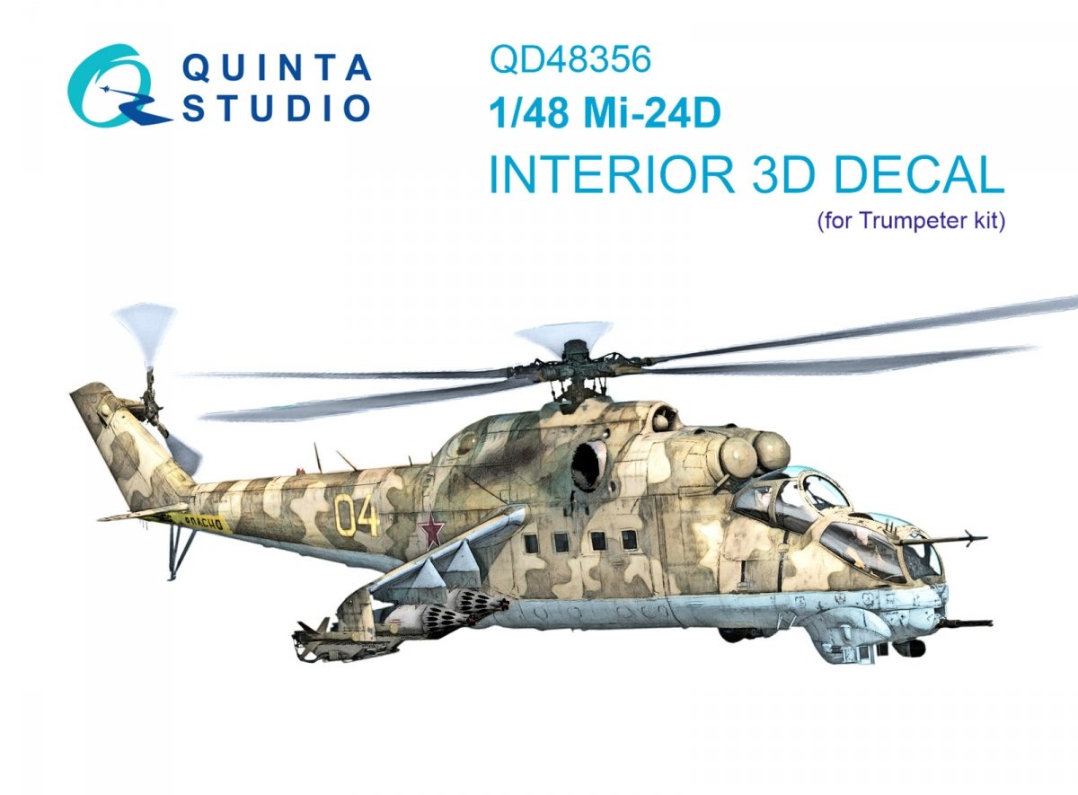 Intérieur imprimé en 3D et coloré sur papier décalcomanie Quinta Studio QD48356 Mi-24D (Trumpeter) 1/48