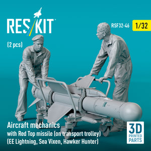 RESKIT RSF32-0046 Aircraft mechanics with Red Top missile (on transport trolley) (EE Lightning, Sea Vixen, Hawker Hunter) (2 pcs) (3D Printed) 1/32