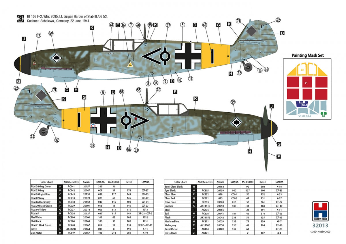 Hobby 2000 32013 Bf 109 F-2 Front de l&amp;#39;Est (HASEGAWA + CARTOGRAF + MASQUES + PIÈCES EN MÉTAL) 1/32  – image 2