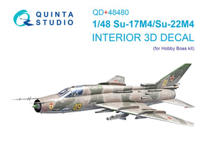 Intérieur imprimé en 3D et coloré sur papier décalcomanie pour Quinta Studio QD+48480 Su-17M4/Su-22M4 (Hobby Boss) (avec pièces en résine imprimées en 3D) 1/48