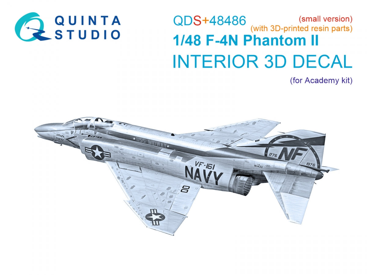 Quinta Studio QDS+48486 F-4N Phantom II Intérieur imprimé en 3D et coloré sur papier décalcomanie (Academy) (Petite version) (avec pièces en résine imprimées en 3D) 1/48