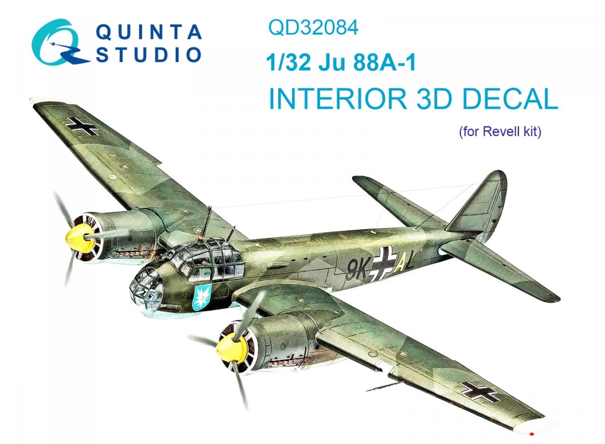 Quinta Studio QD32084 Ju 88A-1 3D-Printed &amp;amp; coloured Interior on decal paper ( Revell ) 1/32