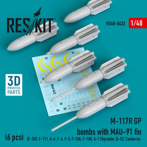 RESKIT RS48-0432 Bombes GP M-117R avec aileron MAU-91 (6 pièces) (Impression 3D) 1/48