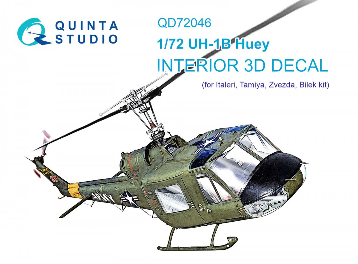 Quinta Studio QD72046 Uh-1B 3D-Printed &amp;amp; coloured Interior on decal paper (Italeri) 1/72