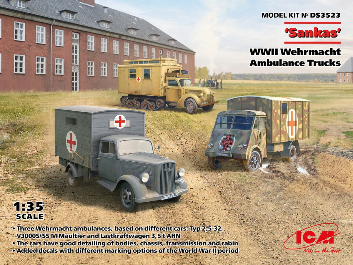 Camions ambulances Sankas de la Wehrmacht (Seconde Guerre mondiale) ICM DS3523, échelle 1/35