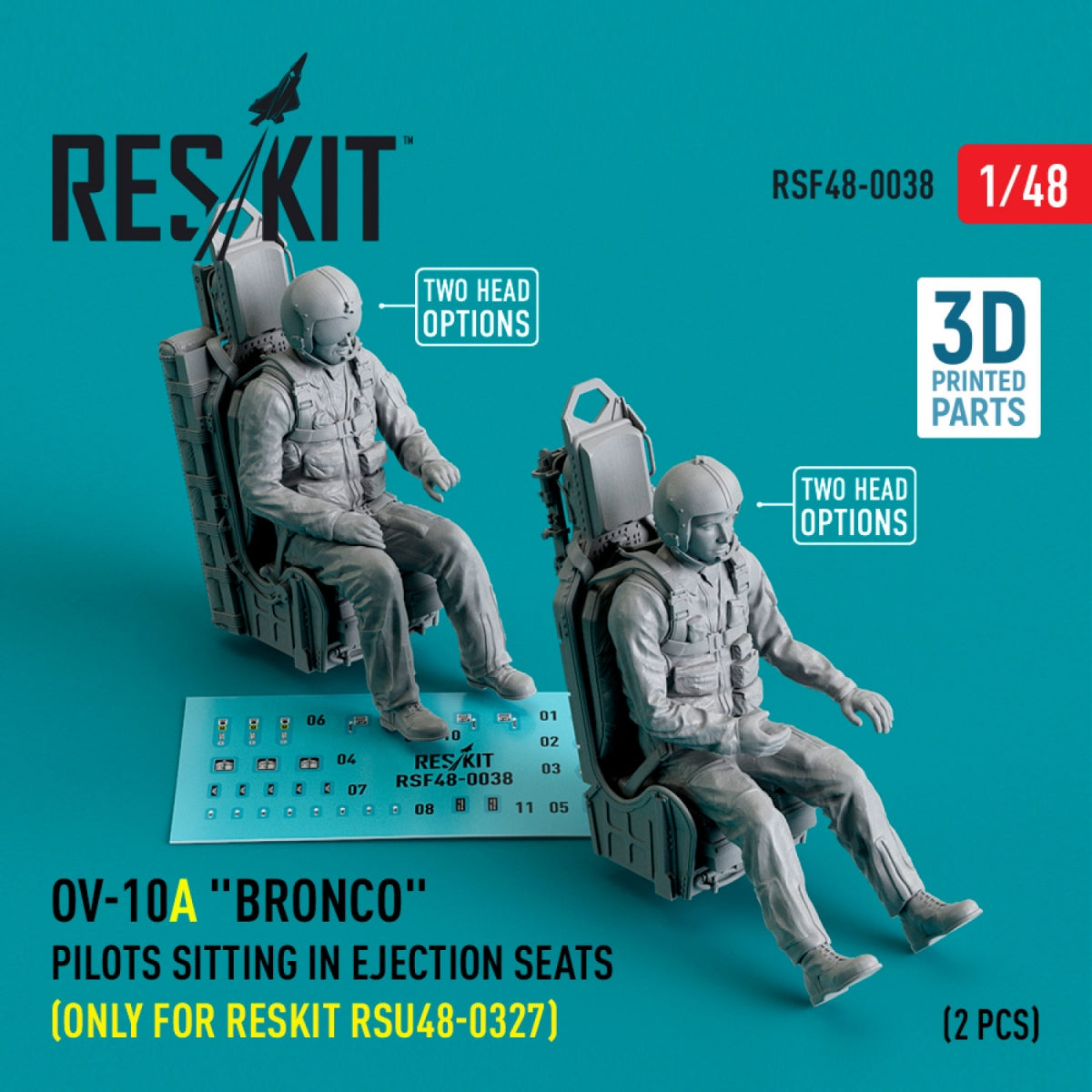 RESKIT RSF48-0038 Pilotes d'OV-10A Bronco assis dans des sièges éjectables (uniquement pour RESKIT RSU48-0327) (2 pièces) (Impression 3D) 1/48