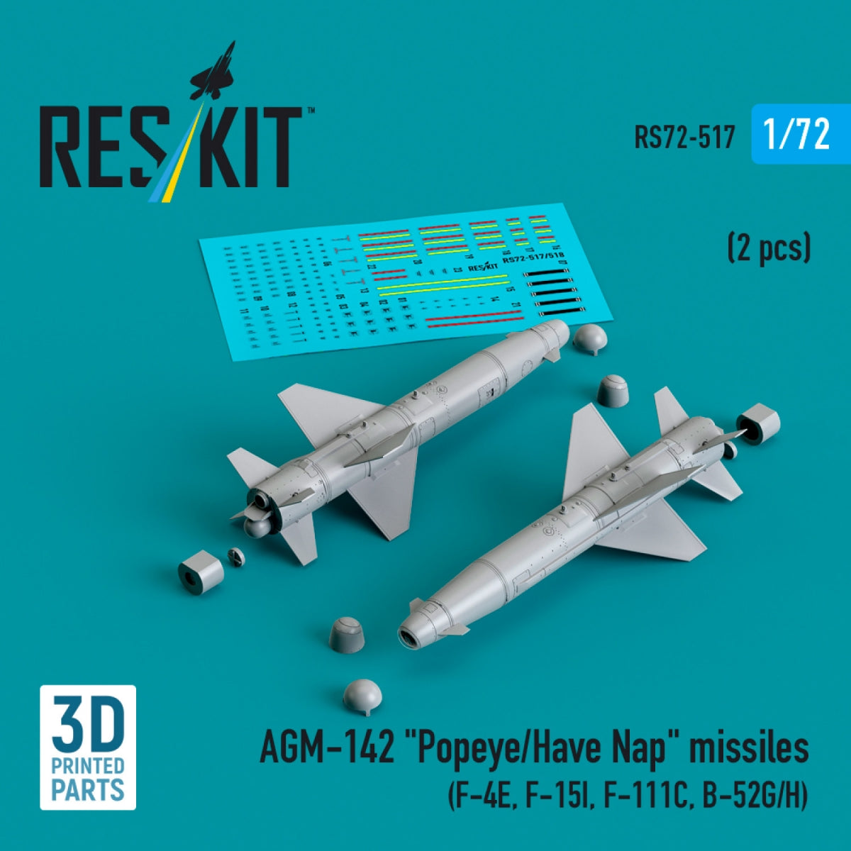Missiles RESKIT RS72-0517 AGM-142 « Popeye/Have Nap » (2 pièces) (Impression 3D) 1/72