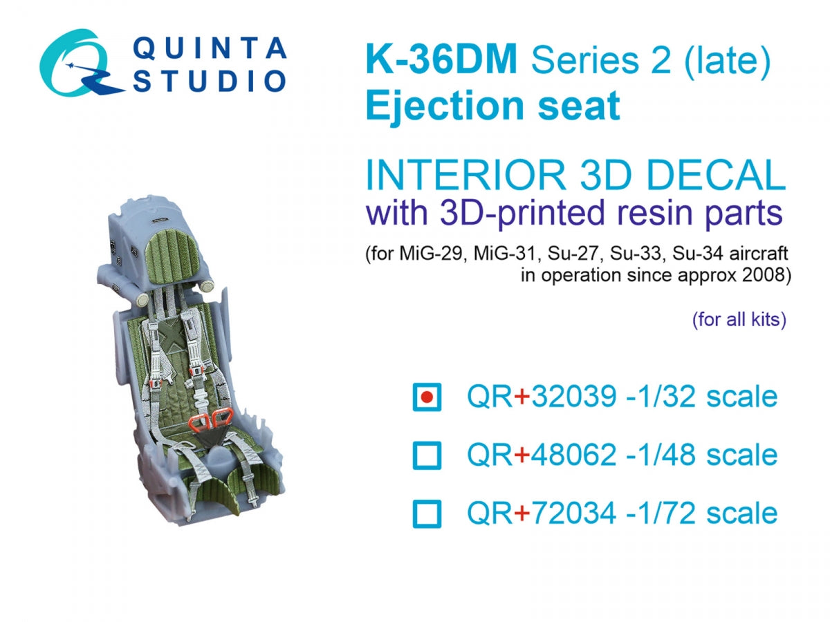Quinta Studio QR+32039 Siège éjectable K-36DM Série 2 (version tardive) (pour avions MiG-29, MiG-31, Su-27, Su-33, Su-34 depuis 2008) (Toutes les maquettes) 1/32
