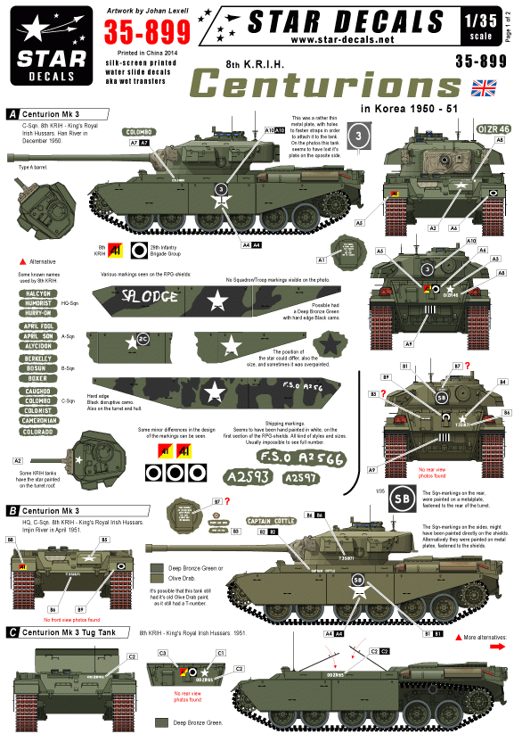 Star Decals 35-899 Centurions du 8e KRIH en coréen 1/35