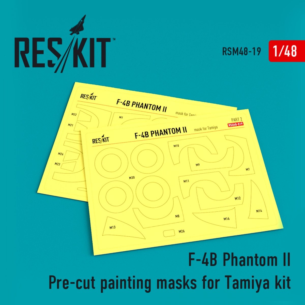 Masques de peinture prédécoupés RESKIT RSM48-0019 F-4B « PHANTOM II » pour maquette Tamiya 61121 au 1/48