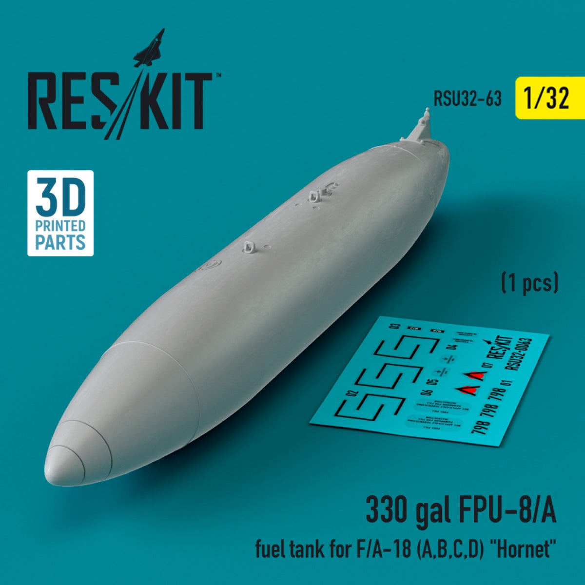 Réservoir de carburant RESKIT RSU32-0063 de 330 gallons pour FPU-8/A (F/A-18 A, B, C, D) « Hornet » (1 pièce) (Impression 3D) 1/32
