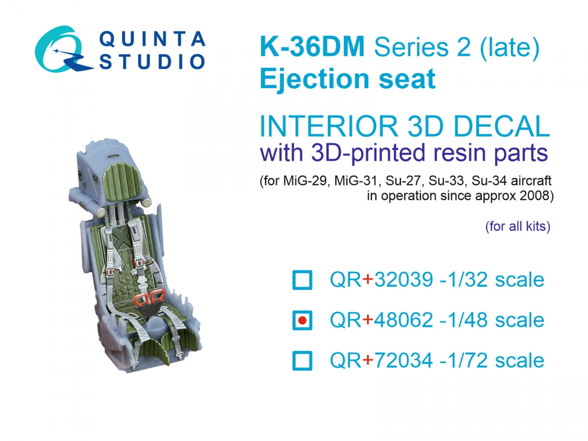 Quinta Studio QR+48062 Siège éjectable K-36DM Série 2 (version tardive) (pour avions MiG-29, MiG-31, Su-27, Su-33, Su-34 depuis 2008) (Tous les kits) 1/48