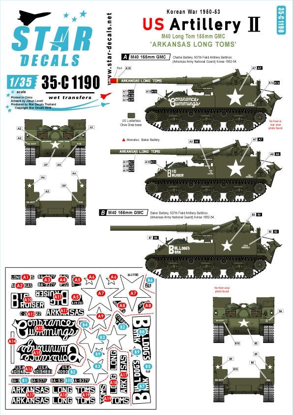 Star Decals 35-C1190 Artillerie américaine 2. Guerre de Corée 1950-53 1/35