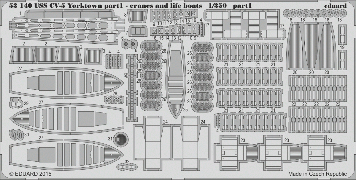 Eduard 53140 USS CV-5 Yorktown part 1 cranes &amp;amp; life boats MERIT 1/350 – zdjęcie 5