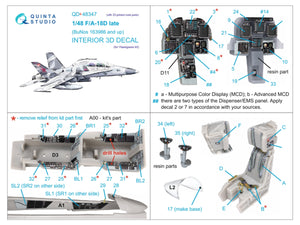 Quinta Studio QD+48347 FA-18D tardif Intérieur coloré imprimé en 3D sur papier décalcomanie (Hasegawa) (avec pièces en résine imprimées en 3D) 1/48 – immagine 2