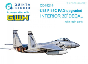 Quinta Studio QD48214 F-15C PAD - Intérieur imprimé en 3D et coloré, amélioré et décoré sur papier décalcomanie avec pièces en résine (GWH) 1/48