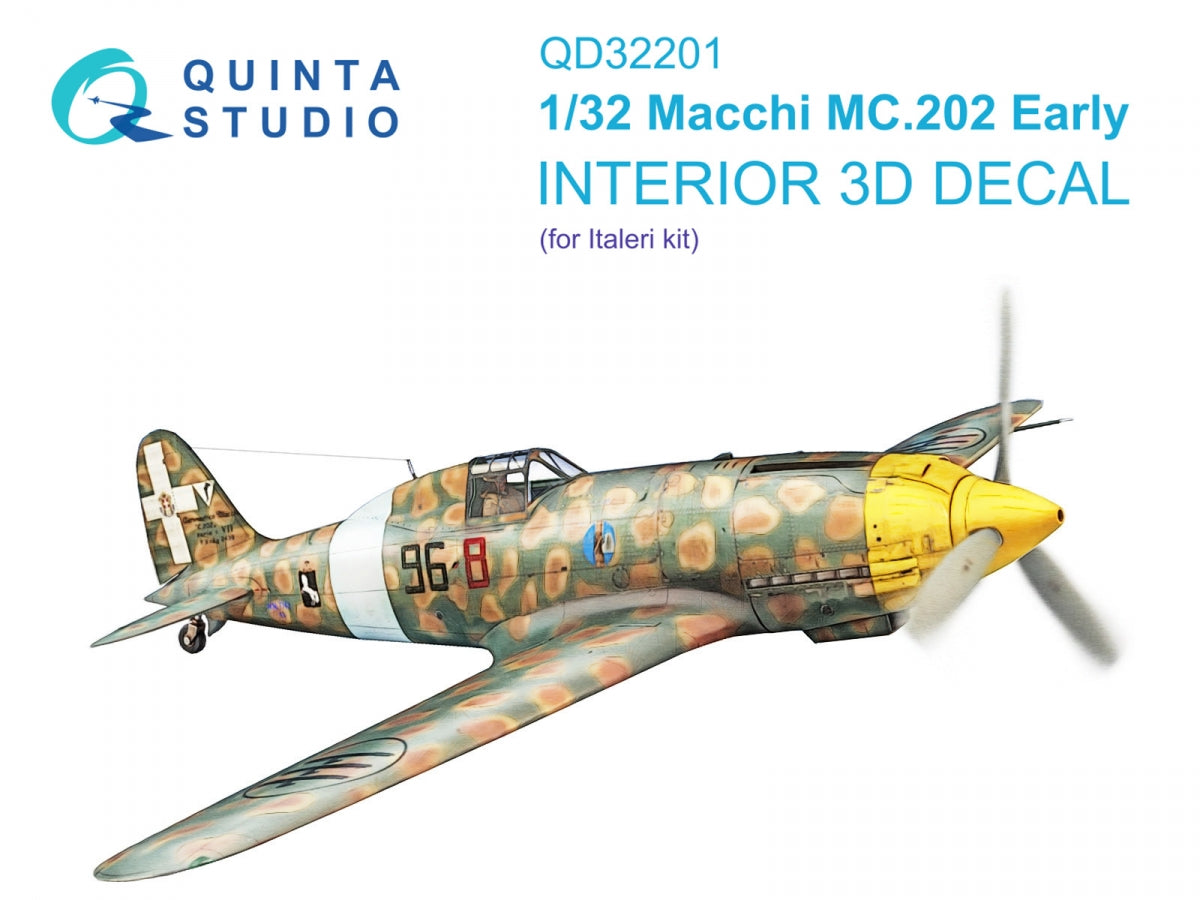 Quinta Studio QD32201 Macchi MC.202 Folgore Early Intérieur coloré et imprimé en 3D sur papier décalque (Italeri) 1/32