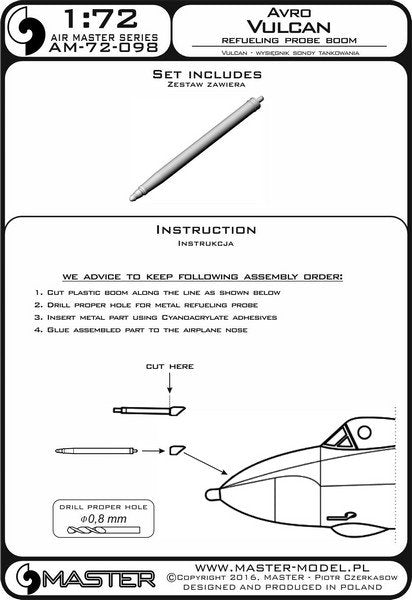 Master AM-72-098 Avro Vulcan - Refueling Probe Boom 1/72 – zdjęcie 3