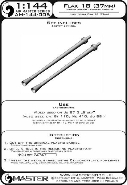 Master AM-144-005 Canons d&amp;#39;avion allemands Flak 18 de 3,7 cm (utilisés sur les Junkers Ju 87G et autres) (2 pièces) 1/144 – Bild 3