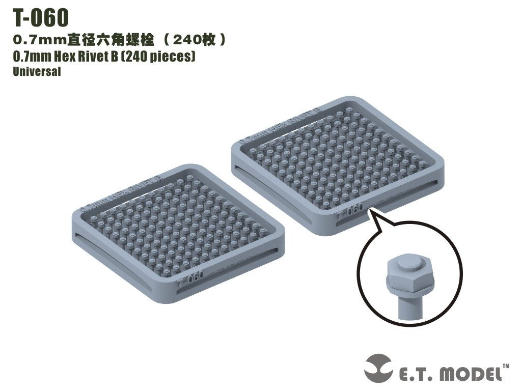 Rivet hexagonal ET modèle T-060 0,7 mm (240 pièces) (rivets)