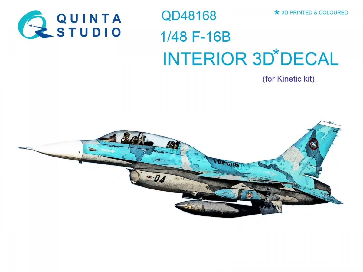 Intérieur imprimé en 3D et coloré sur papier décalcomanie Quinta Studio QD48168 F-16B (pour kit Kinetic) 1/48