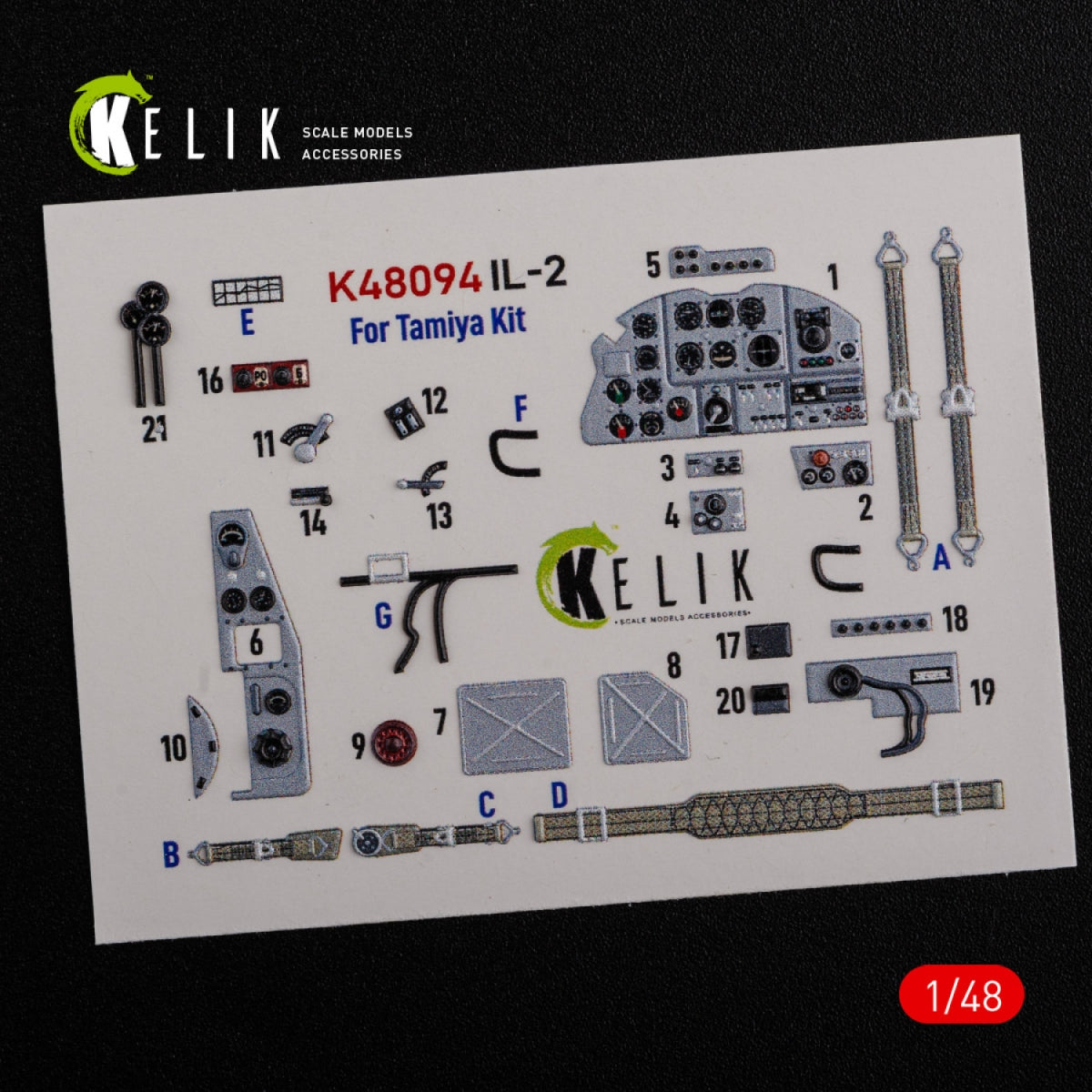KELIK K48094 IL-2 Shturmovik stickers 3D intérieur pour kit Tamiya 1/48