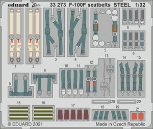 Ceintures de sécurité Eduard 33273 F-100F en acier pour TRUMPETER 1/32
