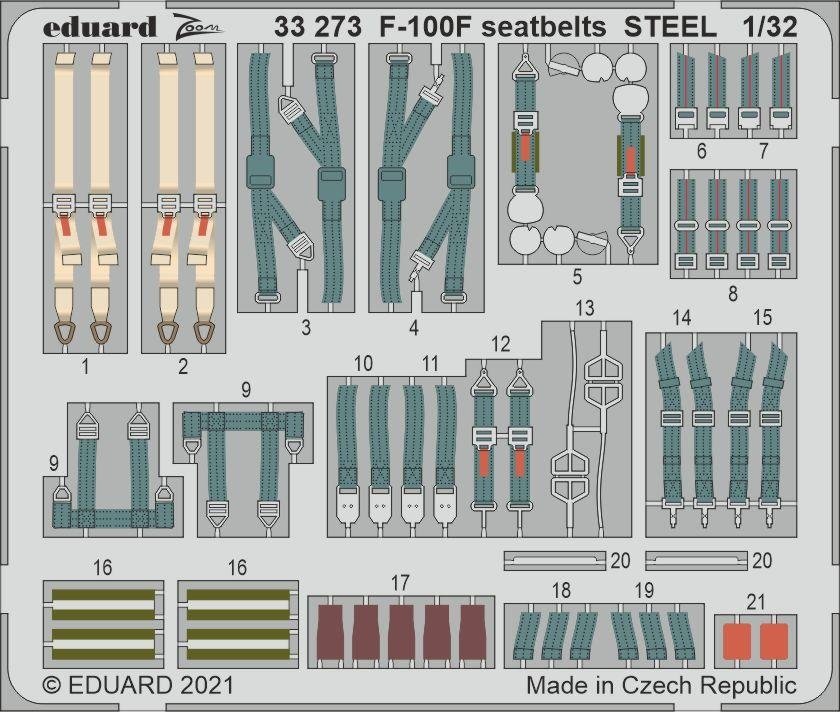 Ceintures de sécurité Eduard 33273 F-100F en acier pour TRUMPETER 1/32